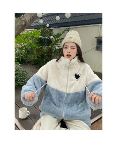 Winter Jacket Japanese Style color blocking Casual Hoodies Soft girl kawaii female student Korean loose Cardigan Sweater Coat...