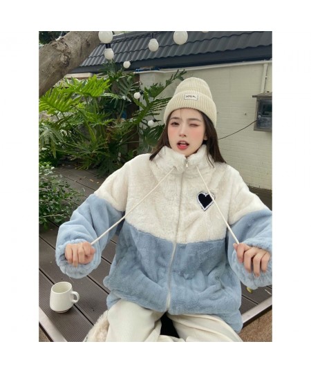 Winter Jacket Japanese Style color blocking Casual Hoodies Soft girl kawaii female student Korean loose Cardigan Sweater Coat...