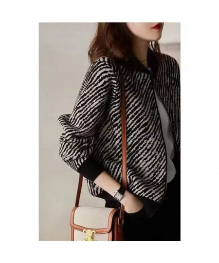 Autumn Winter Striped Zipper Sweater Coat Ladies Loose Casual Y2K All-match Jacket Top Women Fashion Knitting Cardigan Outwea...