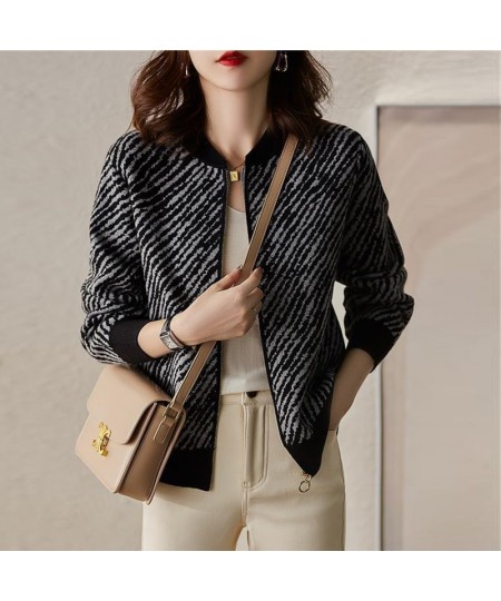 Autumn Winter Striped Zipper Sweater Coat Ladies Loose Casual Y2K All-match Jacket Top Women Fashion Knitting Cardigan Outwea...