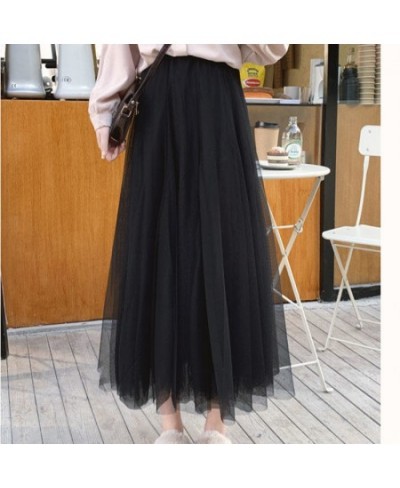 3 Layers Tulle Skirts Women Elastic High Waist Pleated Skirt Casual Elegant Mesh Tutu Skirt Loose Ball Gown A-line Long Dress...