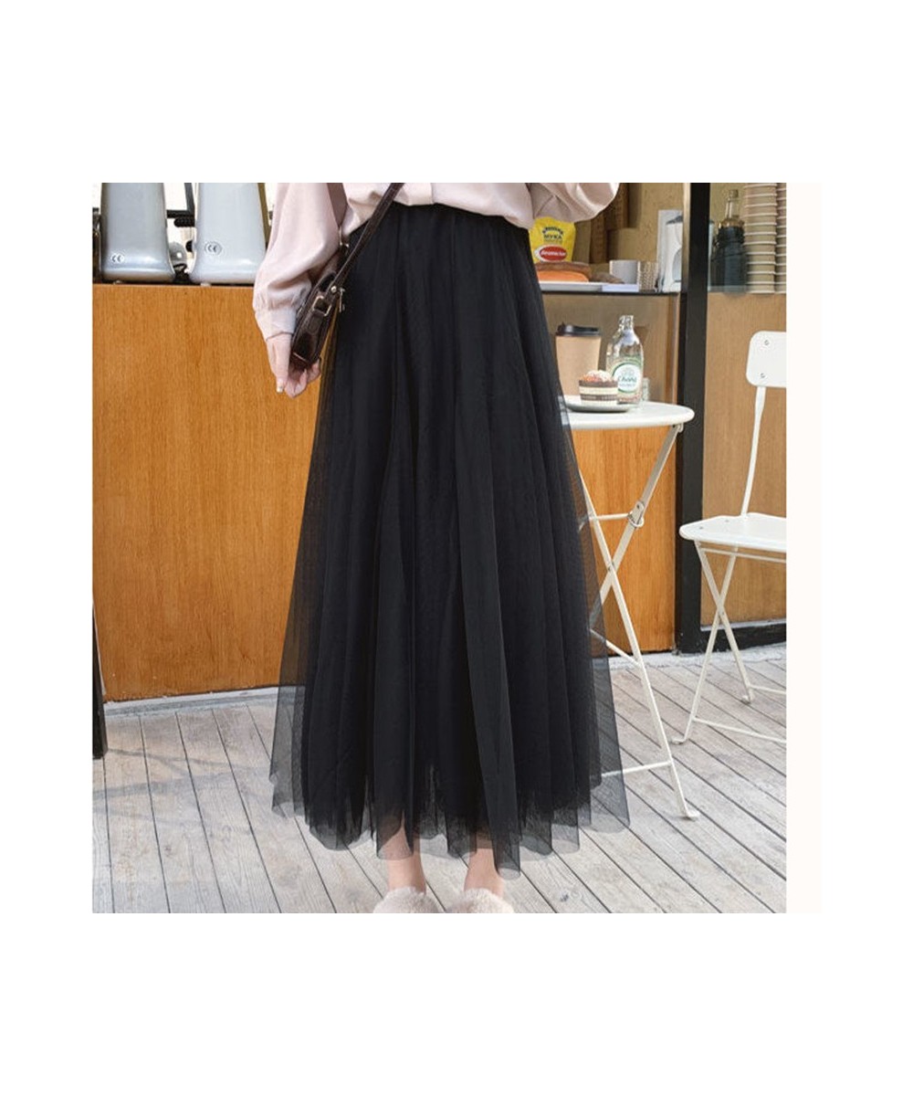 3 Layers Tulle Skirts Women Elastic High Waist Pleated Skirt Casual Elegant Mesh Tutu Skirt Loose Ball Gown A-line Long Dress...