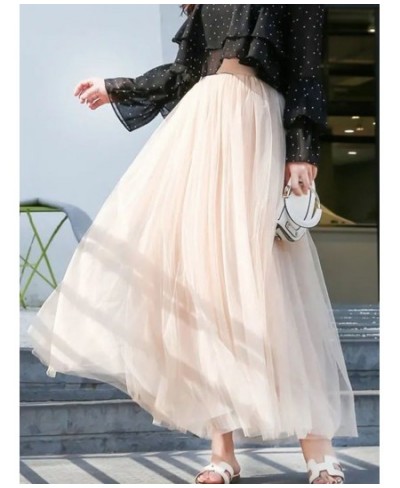 3 Layers Tulle Skirts Women Elastic High Waist Pleated Skirt Casual Elegant Mesh Tutu Skirt Loose Ball Gown A-line Long Dress...