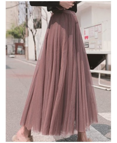 3 Layers Tulle Skirts Women Elastic High Waist Pleated Skirt Casual Elegant Mesh Tutu Skirt Loose Ball Gown A-line Long Dress...