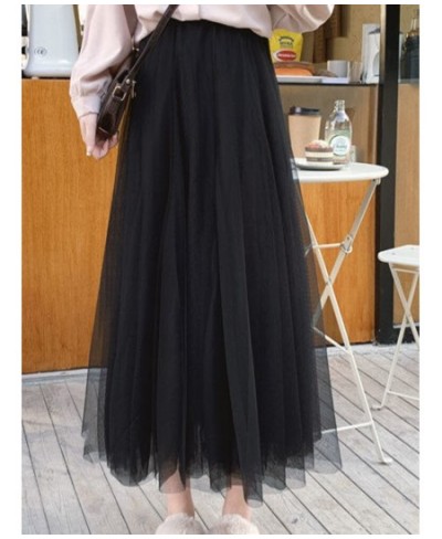 3 Layers Tulle Skirts Women Elastic High Waist Pleated Skirt Casual Elegant Mesh Tutu Skirt Loose Ball Gown A-line Long Dress...