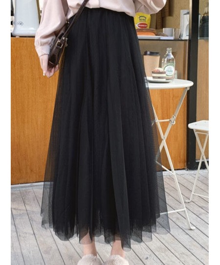 3 Layers Tulle Skirts Women Elastic High Waist Pleated Skirt Casual Elegant Mesh Tutu Skirt Loose Ball Gown A-line Long Dress...