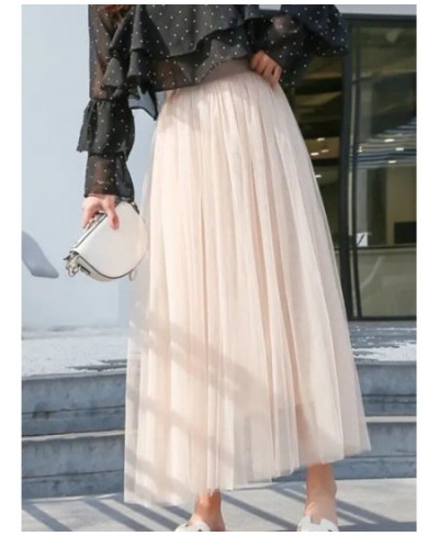 3 Layers Tulle Skirts Women Elastic High Waist Pleated Skirt Casual Elegant Mesh Tutu Skirt Loose Ball Gown A-line Long Dress...