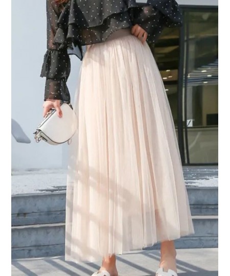 3 Layers Tulle Skirts Women Elastic High Waist Pleated Skirt Casual Elegant Mesh Tutu Skirt Loose Ball Gown A-line Long Dress...