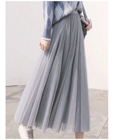 3 Layers Tulle Skirts Women Elastic High Waist Pleated Skirt Casual Elegant Mesh Tutu Skirt Loose Ball Gown A-line Long Dress...