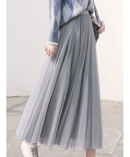 3 Layers Tulle Skirts Women Elastic High Waist Pleated Skirt Casual Elegant Mesh Tutu Skirt Loose Ball Gown A-line Long Dress...