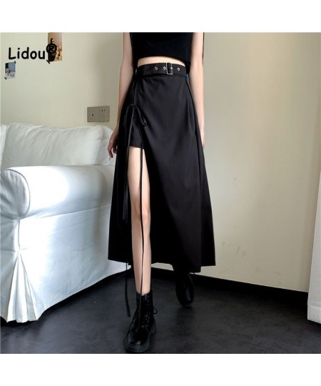 Women's Clothing Casual Solid Color Split Skirt Summer Fashionable Korean All-match High Waist A-Line Loose Skirt for Female ...