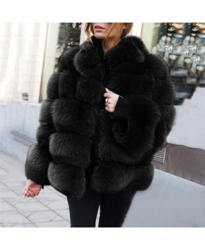 2022 Winter Fashion Women Faux Fur Coat Female Black Elegant Fluffy Thick Warm Artificial Fox Fur Jacket Outerwear Plus Size ...