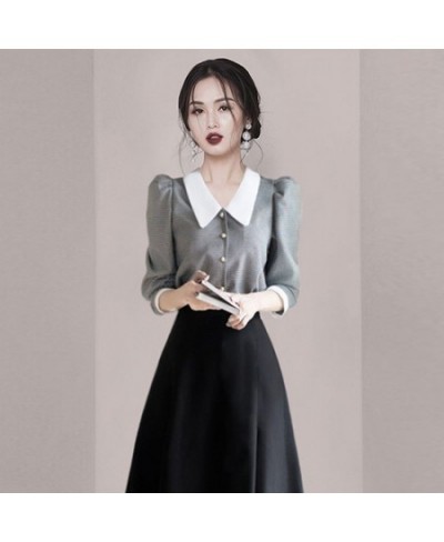 Spring French Vintage Casual Chiffon Shirt Tops Black Skirt Two-piece Elegant Women Skirt Suit Office Manager Outfits $45.19 ...