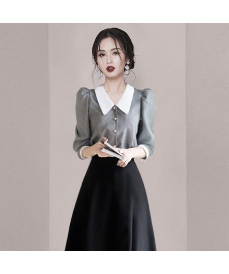 Spring French Vintage Casual Chiffon Shirt Tops Black Skirt Two-piece Elegant Women Skirt Suit Office Manager Outfits $45.19 ...