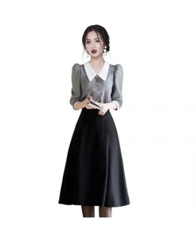 Spring French Vintage Casual Chiffon Shirt Tops Black Skirt Two-piece Elegant Women Skirt Suit Office Manager Outfits $45.19 ...