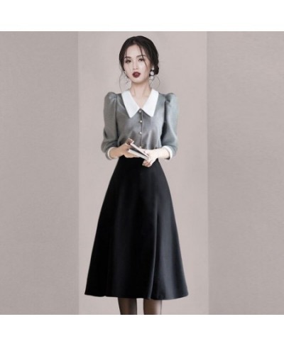 Spring French Vintage Casual Chiffon Shirt Tops Black Skirt Two-piece Elegant Women Skirt Suit Office Manager Outfits $45.19 ...