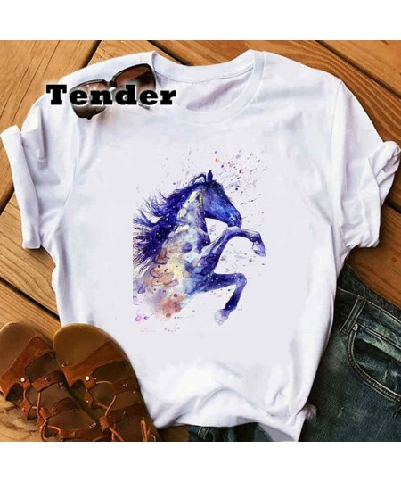 2022 Fashion Watercolor Horse Tshirts White Top Shirt Summer Aesthetics Graphic Short Sleeve Grunge T Shirts Female Streetwea...