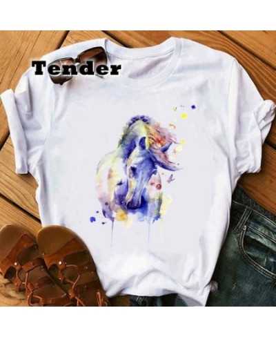 2022 Fashion Watercolor Horse Tshirts White Top Shirt Summer Aesthetics Graphic Short Sleeve Grunge T Shirts Female Streetwea...