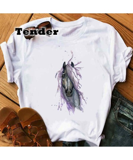 2022 Fashion Watercolor Horse Tshirts White Top Shirt Summer Aesthetics Graphic Short Sleeve Grunge T Shirts Female Streetwea...