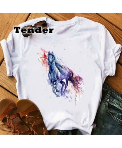 2022 Fashion Watercolor Horse Tshirts White Top Shirt Summer Aesthetics Graphic Short Sleeve Grunge T Shirts Female Streetwea...