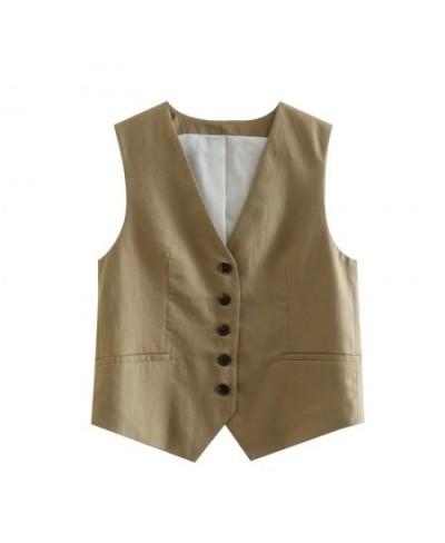 2022 Women Elegant Streetwear Sleeveless Short Suit Vest Female Vintage Slim V-Neck Single Breasted Blazer Waistcoat $30.46 -...