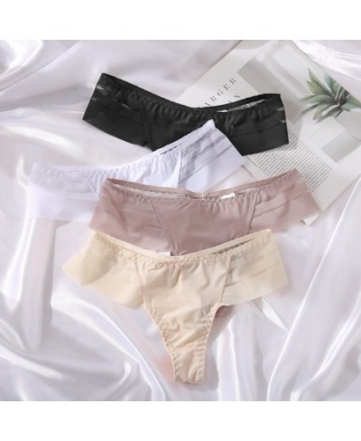 Women G-string Ice silk Seamless Underwear Sexy Stripe Breathable Briefs Female Underpants Thong Solid Lingerie Low Rise $11....