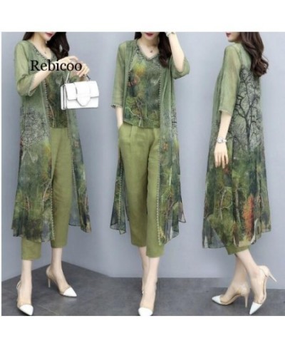 women's summer chiffon floral tops long cardigan + wide-leg pants trousers casual fashion suit women $65.30 - Suits & Sets