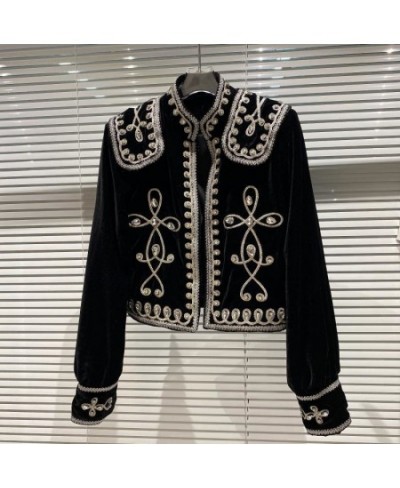 Women Vintage Diamond Button Braided Floral Velvet Jacket New Long Sleeve Fashion Spring Winter 2023 11D3048 $101.87 - Jacket...