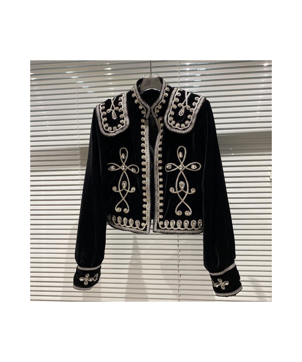 Women Vintage Diamond Button Braided Floral Velvet Jacket New Long Sleeve Fashion Spring Winter 2023 11D3048 $101.87 - Jacket...