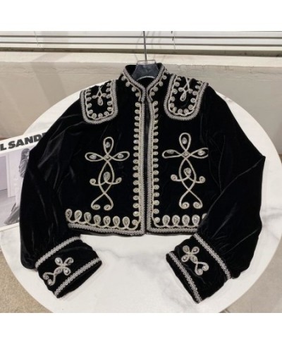 Women Vintage Diamond Button Braided Floral Velvet Jacket New Long Sleeve Fashion Spring Winter 2023 11D3048 $101.87 - Jacket...