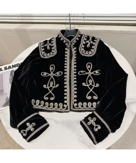 Women Vintage Diamond Button Braided Floral Velvet Jacket New Long Sleeve Fashion Spring Winter 2023 11D3048 $101.87 - Jacket...