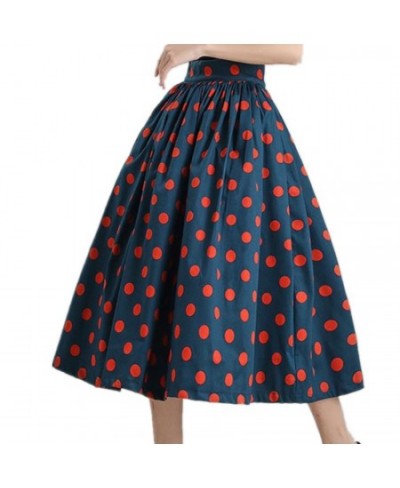 2023 Summer 50s Vintage Polka Dot Print Ball Gown Skirts Elegant Women Blue High Waisted Party French Style $80.52 - Skirts