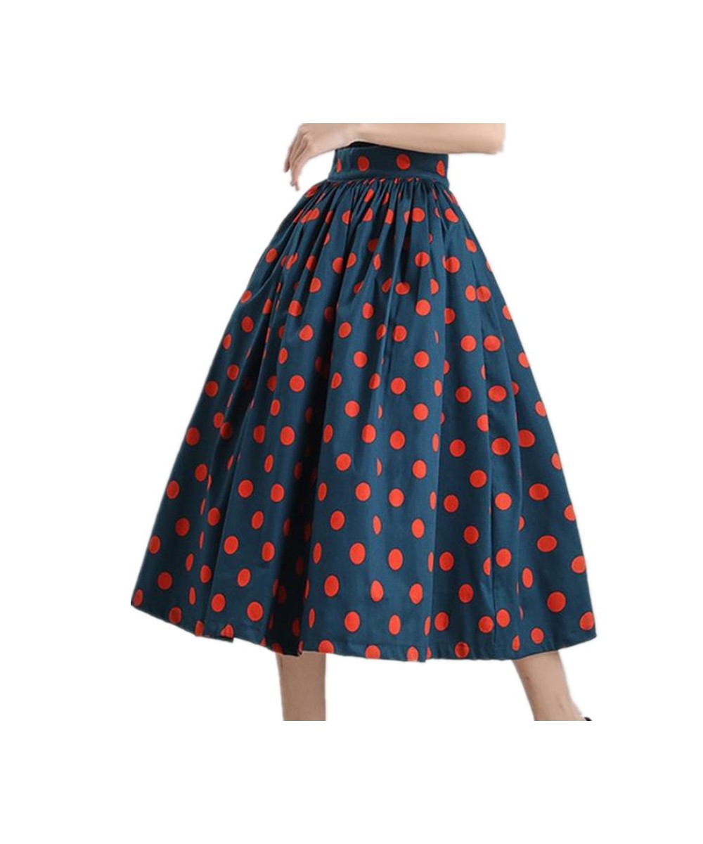 2023 Summer 50s Vintage Polka Dot Print Ball Gown Skirts Elegant Women Blue High Waisted Party French Style $80.52 - Skirts