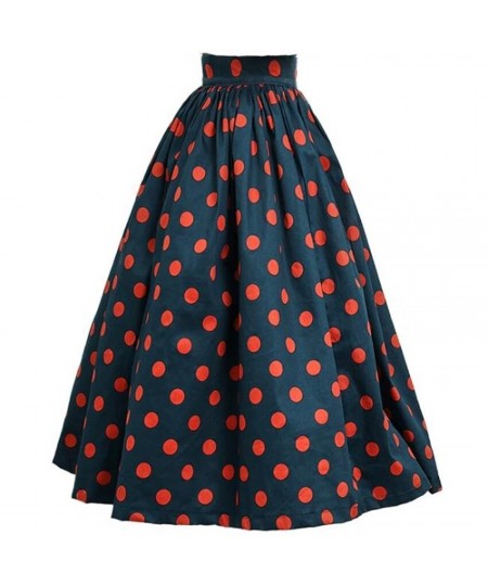 2023 Summer 50s Vintage Polka Dot Print Ball Gown Skirts Elegant Women Blue High Waisted Party French Style $80.52 - Skirts