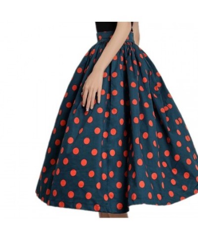 2023 Summer 50s Vintage Polka Dot Print Ball Gown Skirts Elegant Women Blue High Waisted Party French Style $80.52 - Skirts