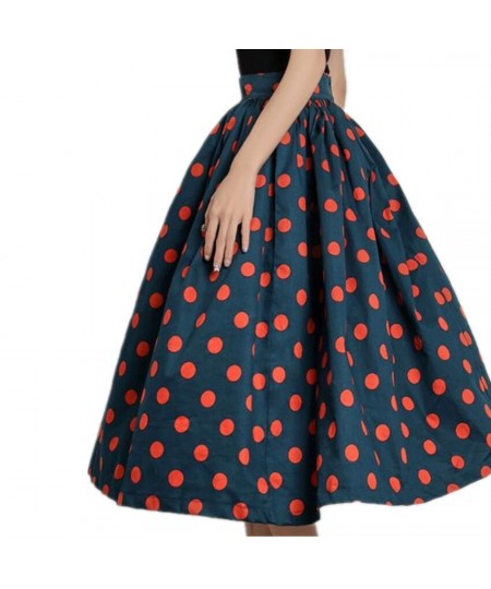 2023 Summer 50s Vintage Polka Dot Print Ball Gown Skirts Elegant Women Blue High Waisted Party French Style $80.52 - Skirts