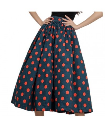 2023 Summer 50s Vintage Polka Dot Print Ball Gown Skirts Elegant Women Blue High Waisted Party French Style $80.52 - Skirts