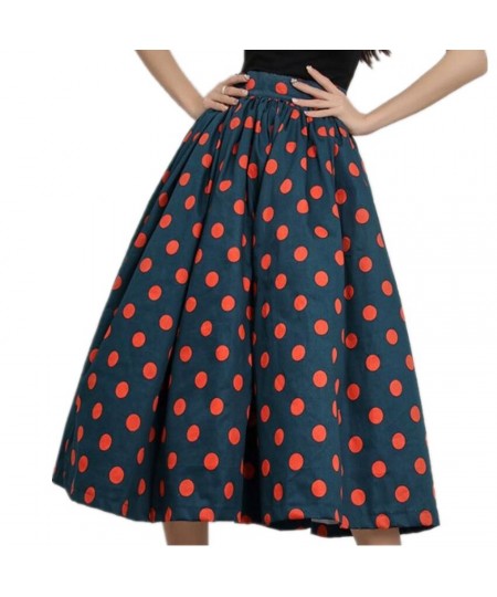 2023 Summer 50s Vintage Polka Dot Print Ball Gown Skirts Elegant Women Blue High Waisted Party French Style $80.52 - Skirts