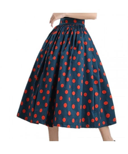 2023 Summer 50s Vintage Polka Dot Print Ball Gown Skirts Elegant Women Blue High Waisted Party French Style $80.52 - Skirts