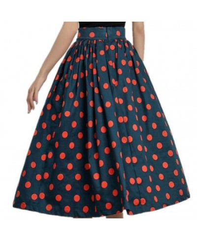 2023 Summer 50s Vintage Polka Dot Print Ball Gown Skirts Elegant Women Blue High Waisted Party French Style $80.52 - Skirts