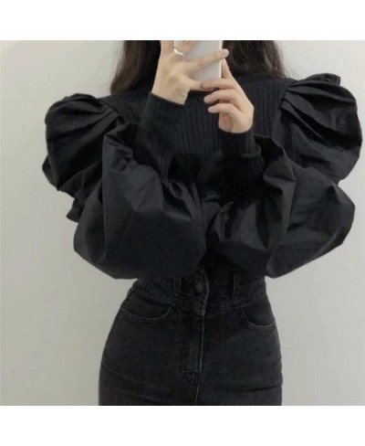 Stylish Solid Color Spliced Puff Sleeve Folds Blouse Female Clothing 2023 Spring New Korean Pullovers Loose Office Lady Shirt...