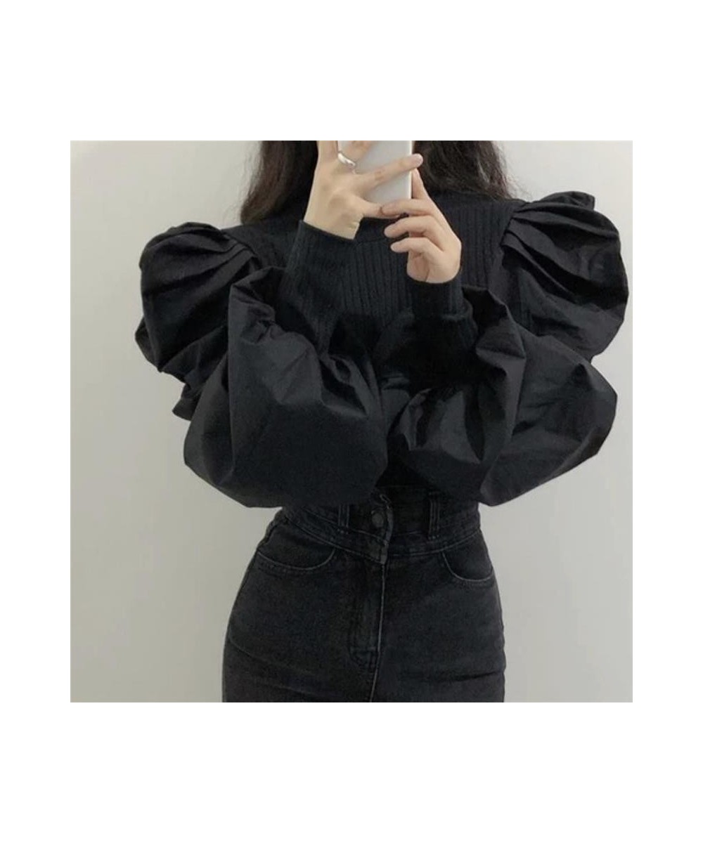 Stylish Solid Color Spliced Puff Sleeve Folds Blouse Female Clothing 2023 Spring New Korean Pullovers Loose Office Lady Shirt...