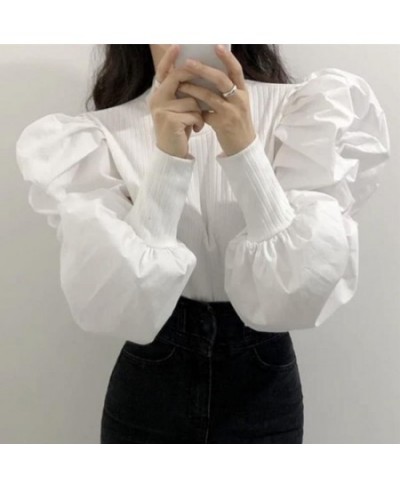 Stylish Solid Color Spliced Puff Sleeve Folds Blouse Female Clothing 2023 Spring New Korean Pullovers Loose Office Lady Shirt...