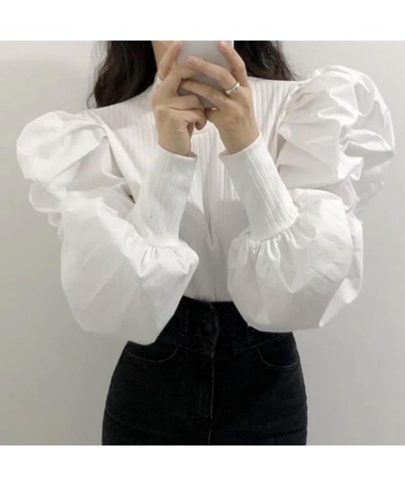 Stylish Solid Color Spliced Puff Sleeve Folds Blouse Female Clothing 2023 Spring New Korean Pullovers Loose Office Lady Shirt...