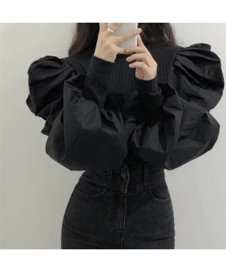 Stylish Solid Color Spliced Puff Sleeve Folds Blouse Female Clothing 2023 Spring New Korean Pullovers Loose Office Lady Shirt...