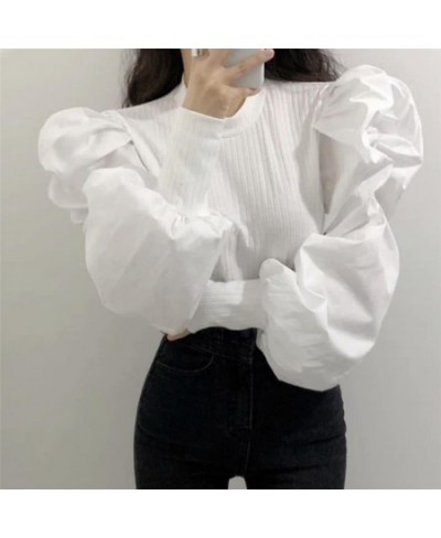 Stylish Solid Color Spliced Puff Sleeve Folds Blouse Female Clothing 2023 Spring New Korean Pullovers Loose Office Lady Shirt...