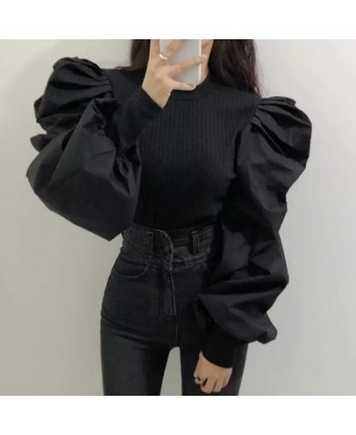 Stylish Solid Color Spliced Puff Sleeve Folds Blouse Female Clothing 2023 Spring New Korean Pullovers Loose Office Lady Shirt...