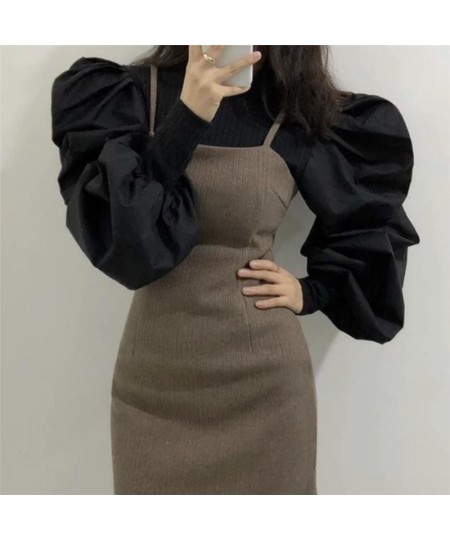 Stylish Solid Color Spliced Puff Sleeve Folds Blouse Female Clothing 2023 Spring New Korean Pullovers Loose Office Lady Shirt...