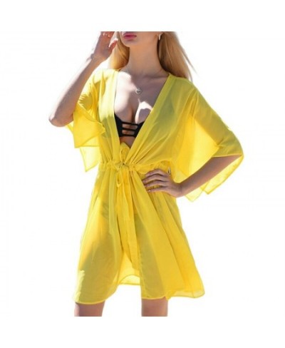 Womens Summer Bikini Smock Fashion Solid Color Bandage Cover Up High Waist Cardigan Beach Dress $23.05 - Swimsuit