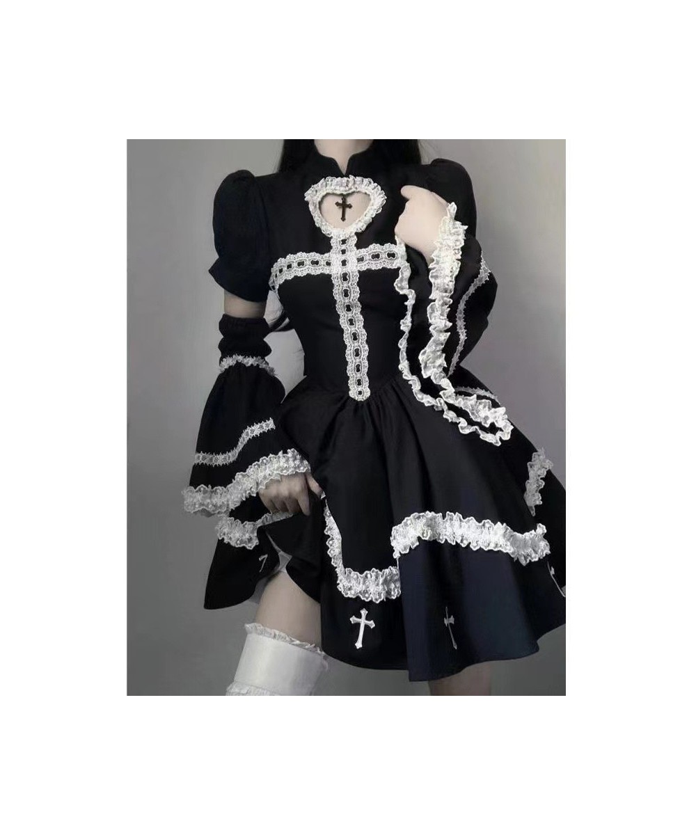 Harajuku Maid Kawaii Lolita Dress Women Costumes Hollow Out Aesthetic Cosplay Lace Trim Y2k Clothes Anime Dresses Woman $58.1...